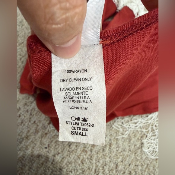 Giddy up Glamour Burnt orange Open-Front Cardigan with Lace and tassel size S - Picture 6 of 6